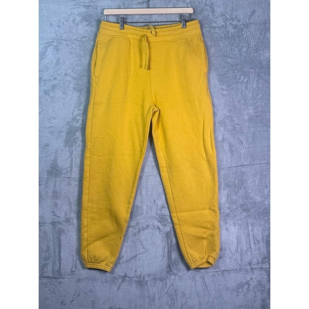 Old Navy Bright Yellow Thick Band Sweat Pants Cuffed Ankles Pockets Size Medium